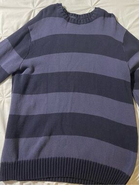 Brandy Melville Men's Striped Crewneck Sweater - Navy & Slate Blue